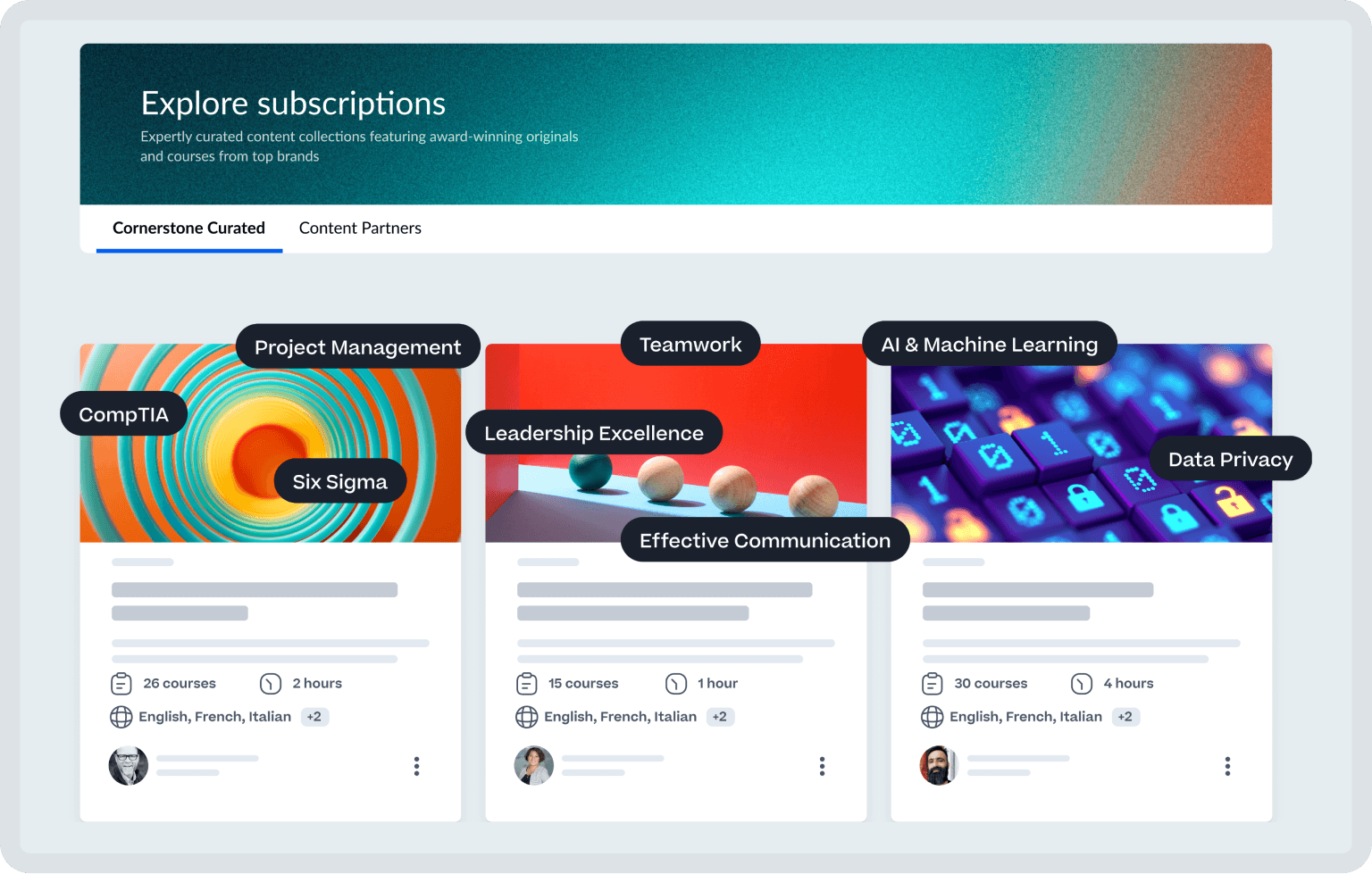 Captura de pantalla de un sitio web que invita a explorar las suscripciones.