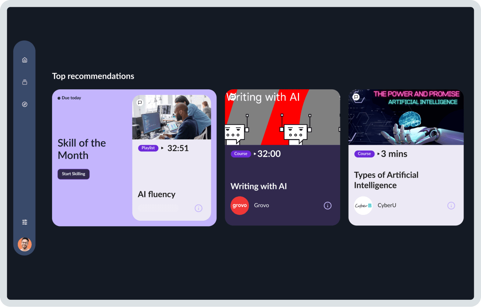Captura de pantalla de un sitio web con recomendaciones principales.